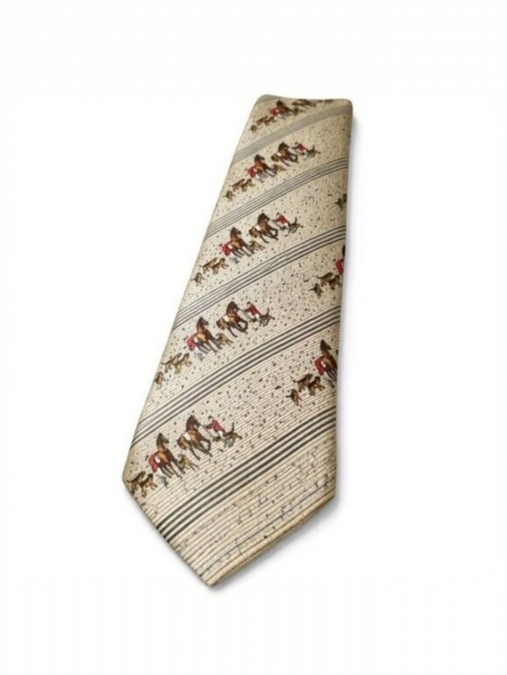 Vintage Briar Silk Equestrian Tie - Fox Hunt & Horse Scene - Trench’s Hunting Po